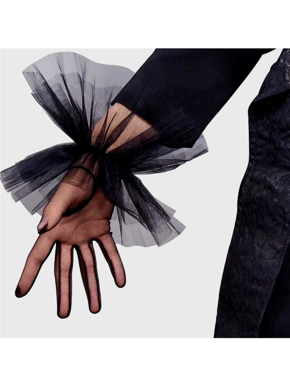 Lace Tulle Mesh Stunning Sheer Black Avant Garde Elegant High Fashion Gloves new